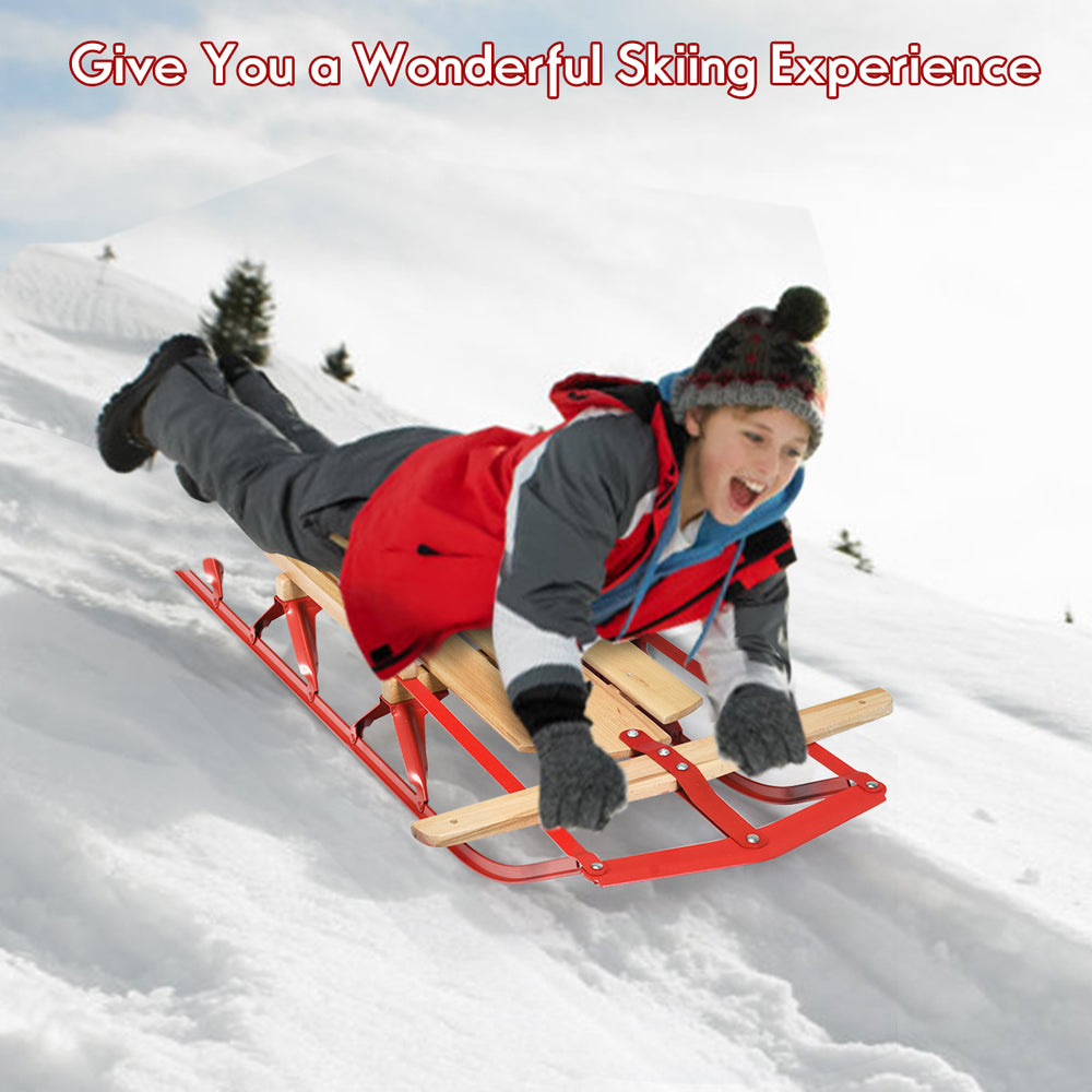 54Kids Wooden Snow Sled Runners Steering Bar Steering Snow Slider Image 2