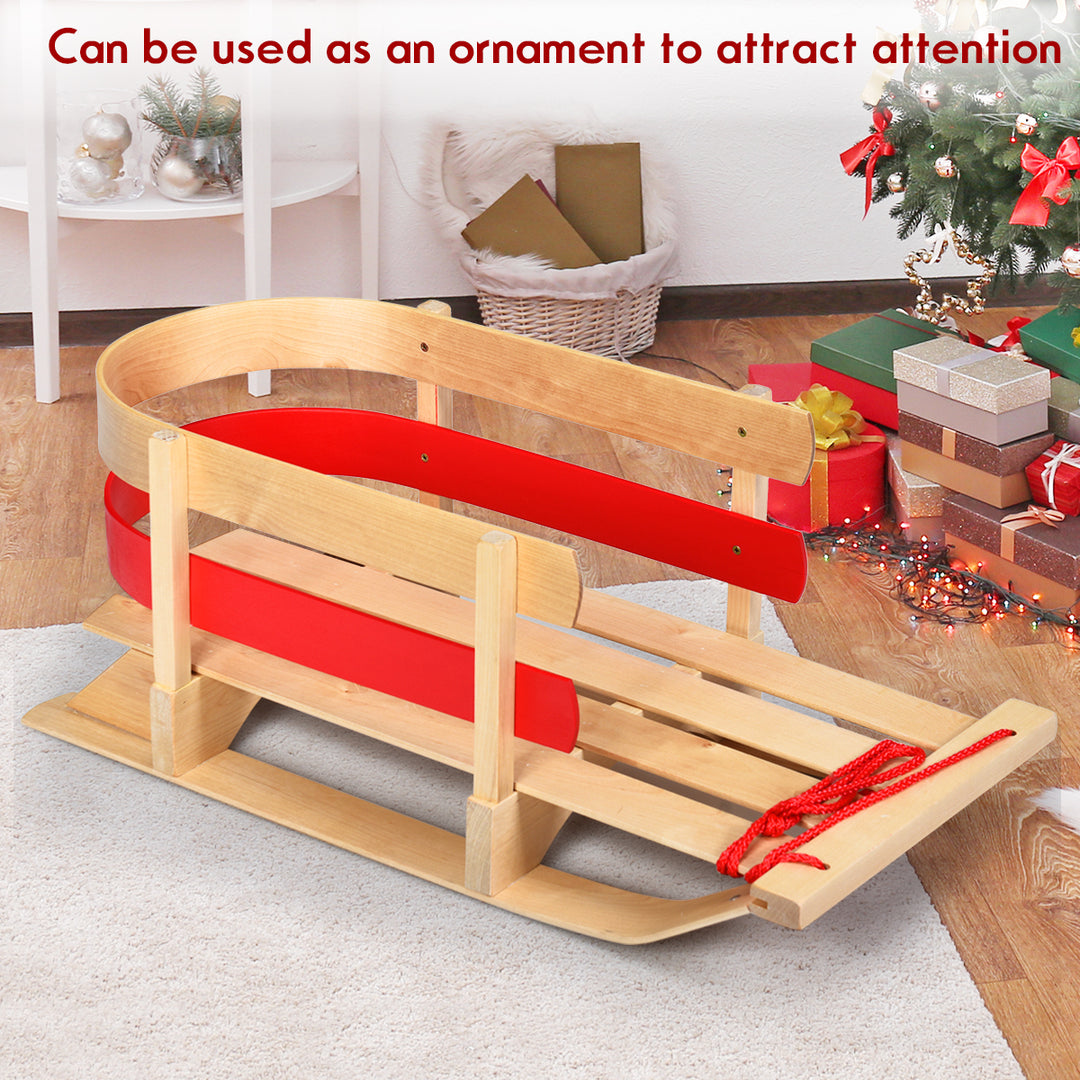 Baby Kids Wooden Sled Solid Seat Toddler Boggan Outdoor Play Snow Toys Image 4