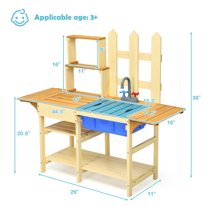 Kids Wooden Mud Kitchen Pretend Cook Playset Toy For Children Image 2