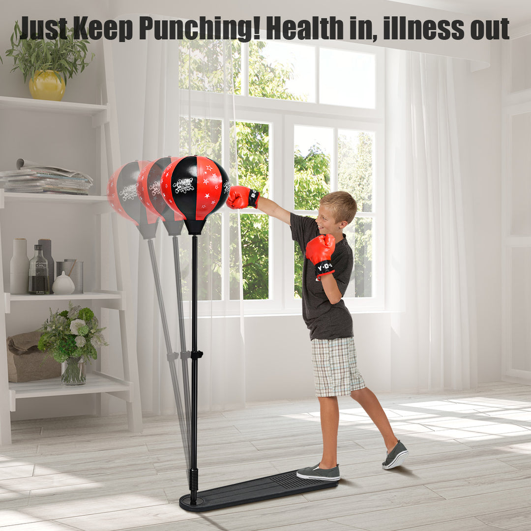 Kids Punching Bag w/Adjustable Stand Boxing Gloves Boxing Set Red Image 3