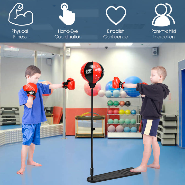 Kids Punching Bag w/Adjustable Stand Boxing Gloves Boxing Set Red Image 4