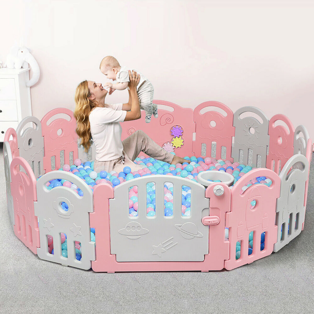 20-Panel Baby Playpen Kids Activity Center Home w/Music Box and Basketball Hoop Image 2