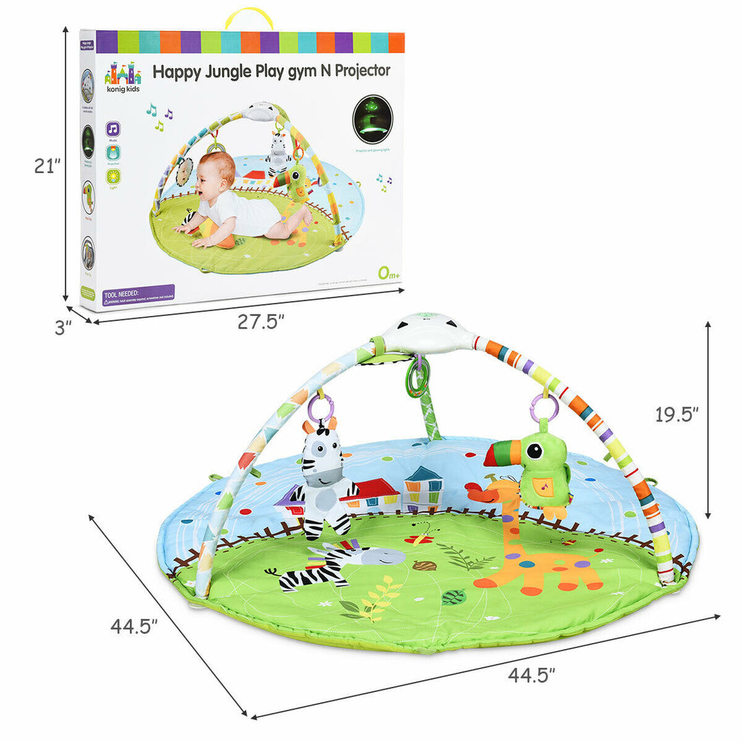 Baby Activity Gym Play Mat w/ Hanging Toys Projector Infant Educational Playtime Image 2