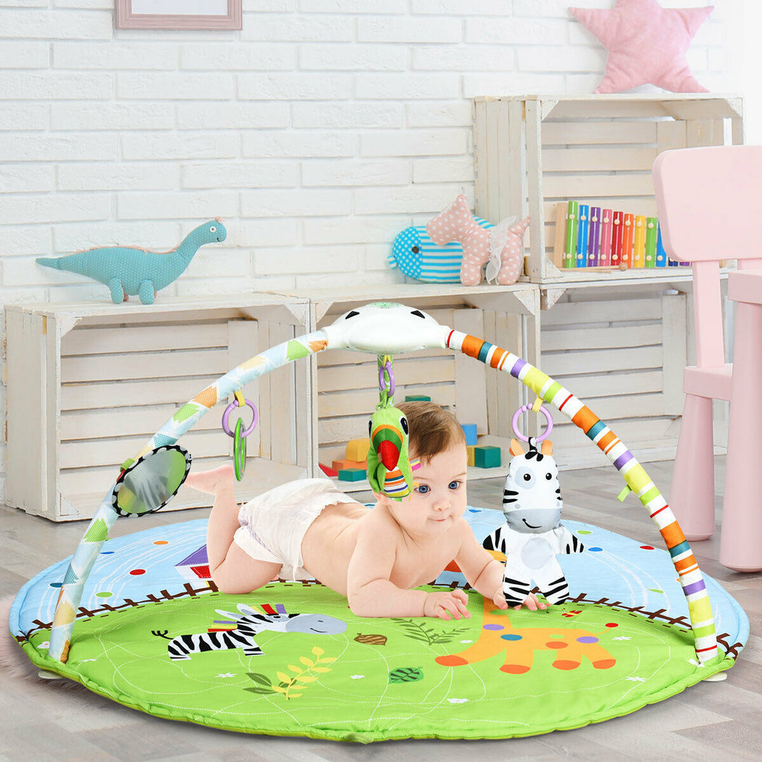 Baby Activity Gym Play Mat w/ Hanging Toys Projector Infant Educational Playtime Image 3