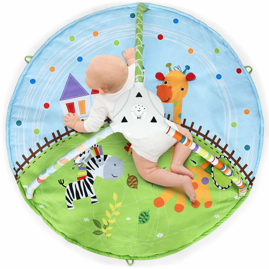 Baby Activity Gym Play Mat w/ Hanging Toys Projector Infant Educational Playtime Image 4