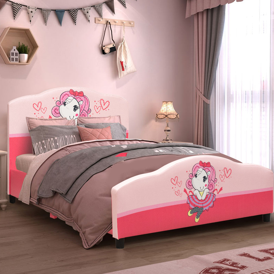 Kids Children Upholstered Platform Toddler Bed Bedroom Furniture Girl Pattern Image 4