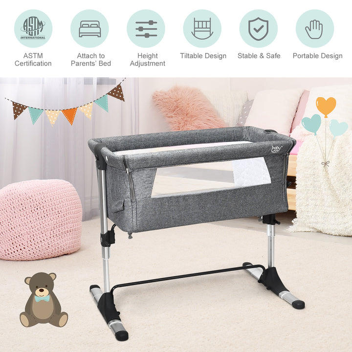 Baby joy Portable Baby Bed Side Sleeper Infant Travel 10 Inclined Bassinet Crib W/Carrying Bag Grey Image 9