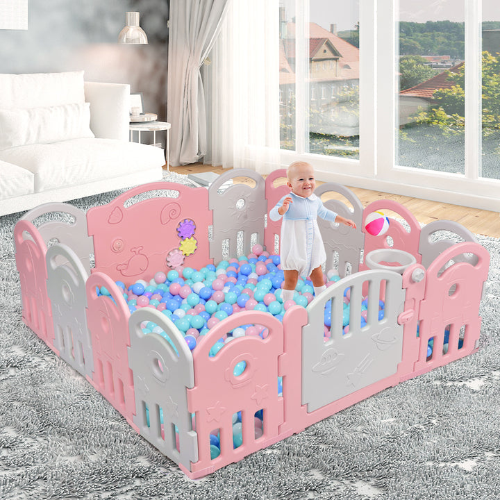 14-Panel Baby Playpen Kids Activity Center Playard w/Music Box Image 2