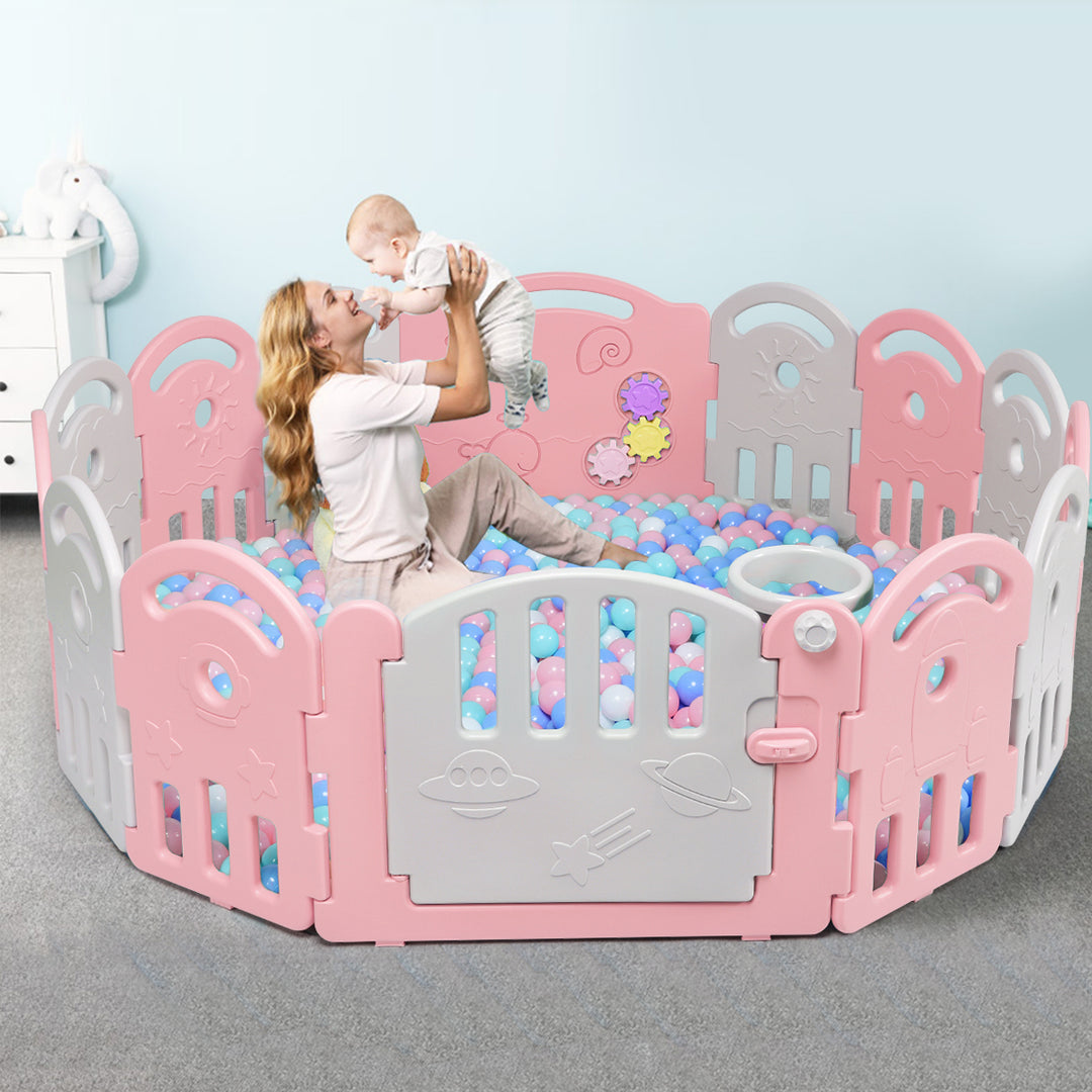 14-Panel Baby Playpen Kids Activity Center Playard w/Music Box Image 3