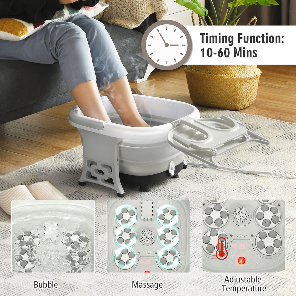 Foldable Foot Spa Bath Motorized Massager w/ Bubble Red Light Timer Heat Gray Image 2