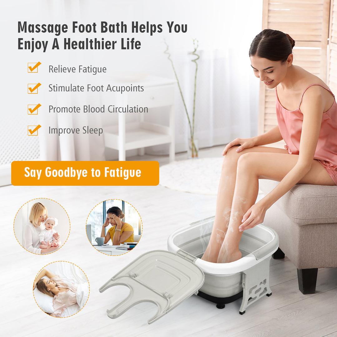 Foldable Foot Spa Bath Motorized Massager w/ Bubble Red Light Timer Heat Gray Image 3