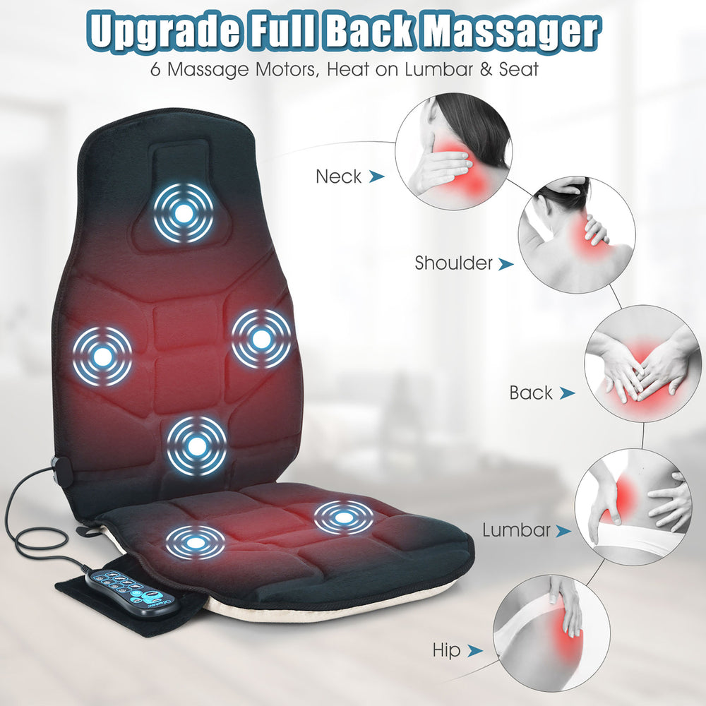 Massage Seat Cushion Back Massager w/ Heat and 6 Vibration Motors for Home Image 2