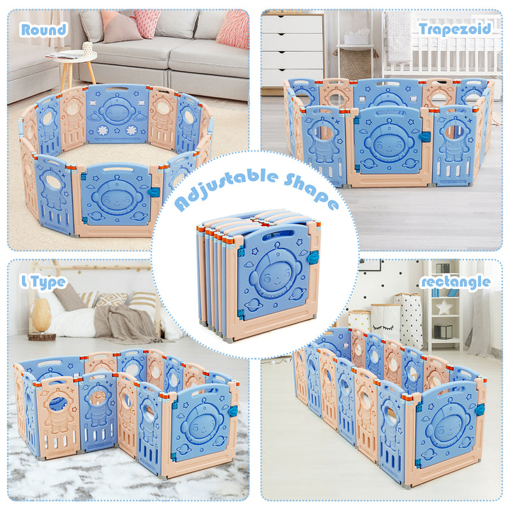 Babyjoy 14-Panel Foldable unisex Baby Playpen Kids Activity Center with Lockable Door Image 4