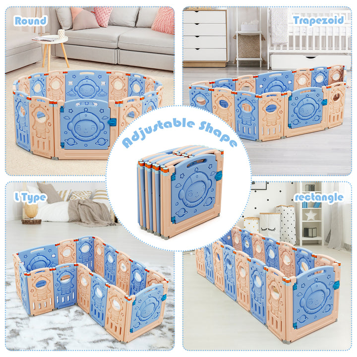 Babyjoy 16-Panel Foldable Baby Playpen Kids Activity Center w/ Lockable Door Image 4