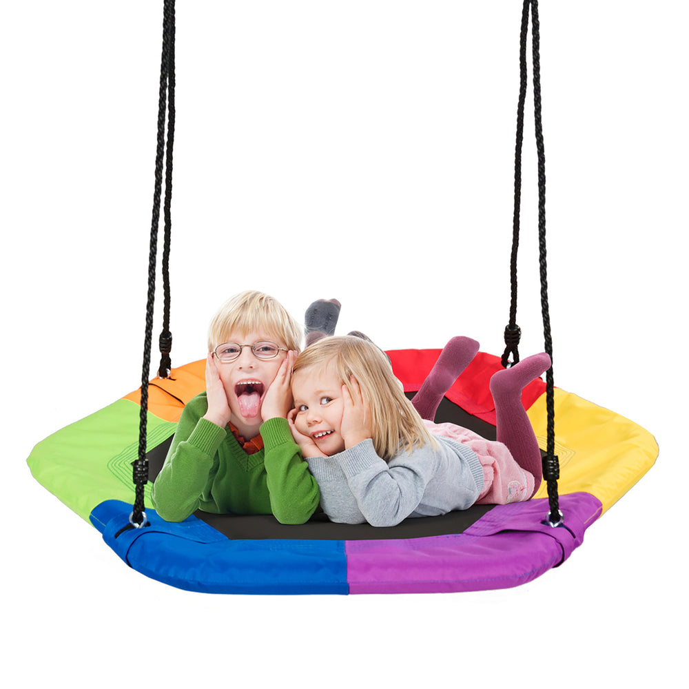 37 inch Hexagon Tree Swing with Adjustable Hanging Rope Colorful Image 2