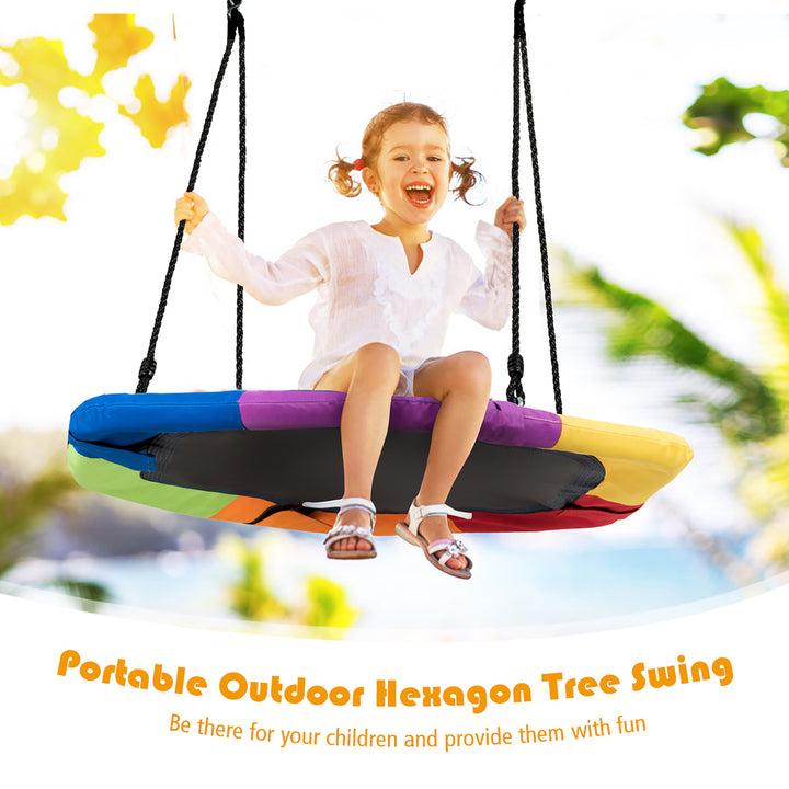 37 inch Hexagon Tree Swing with Adjustable Hanging Rope Colorful Image 4