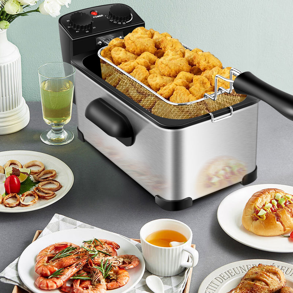 3.2 Quart Electric Deep Fryer 1700W Stainless Steel Timer Frying Basket Image 2