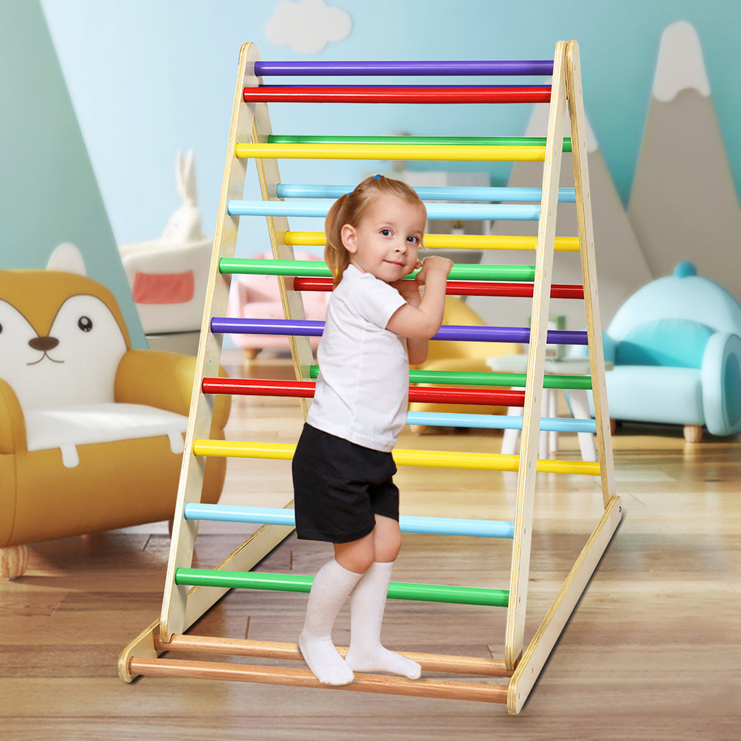 Foldable Wooden Climbing Triangle Indoor Climber w/Ladder for Baby Toddler Image 2