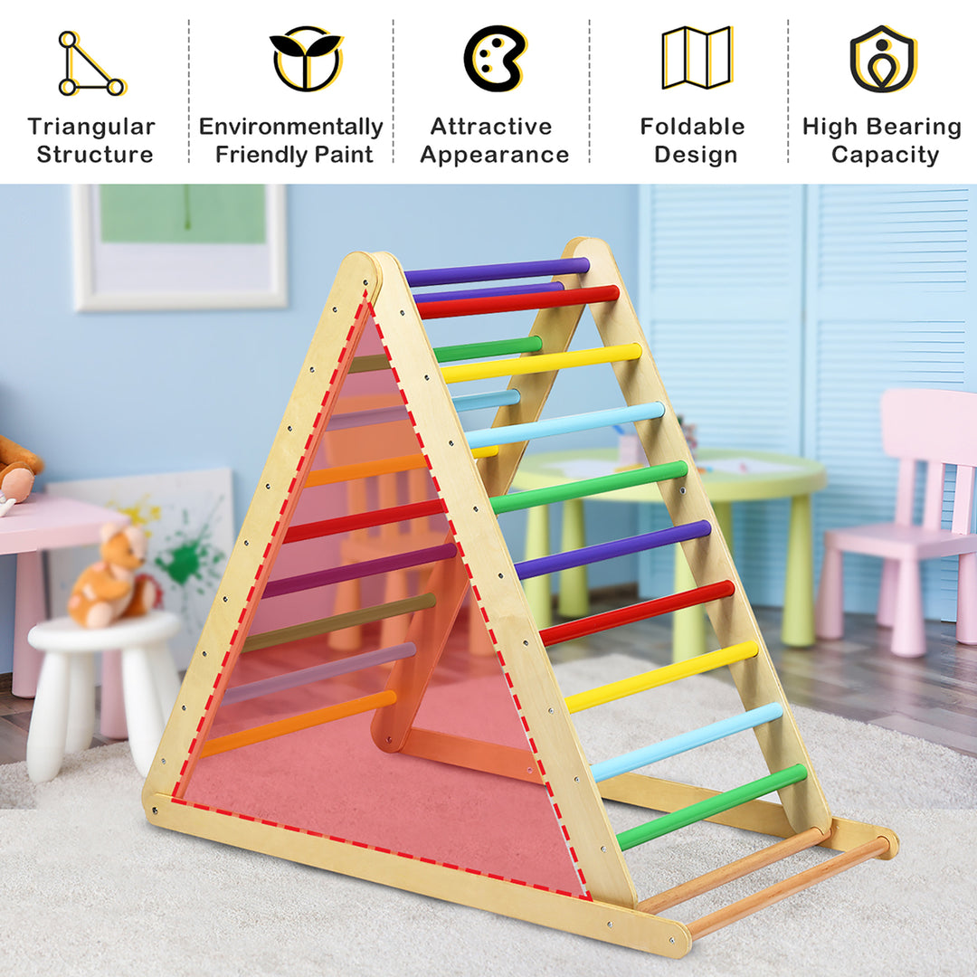 Foldable Wooden Climbing Triangle Indoor Climber w/Ladder for Baby Toddler Image 4