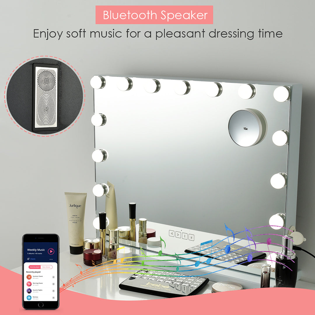 Hollywood Vanity Lighted Mirror Touch Control Magnification Speaker Image 2