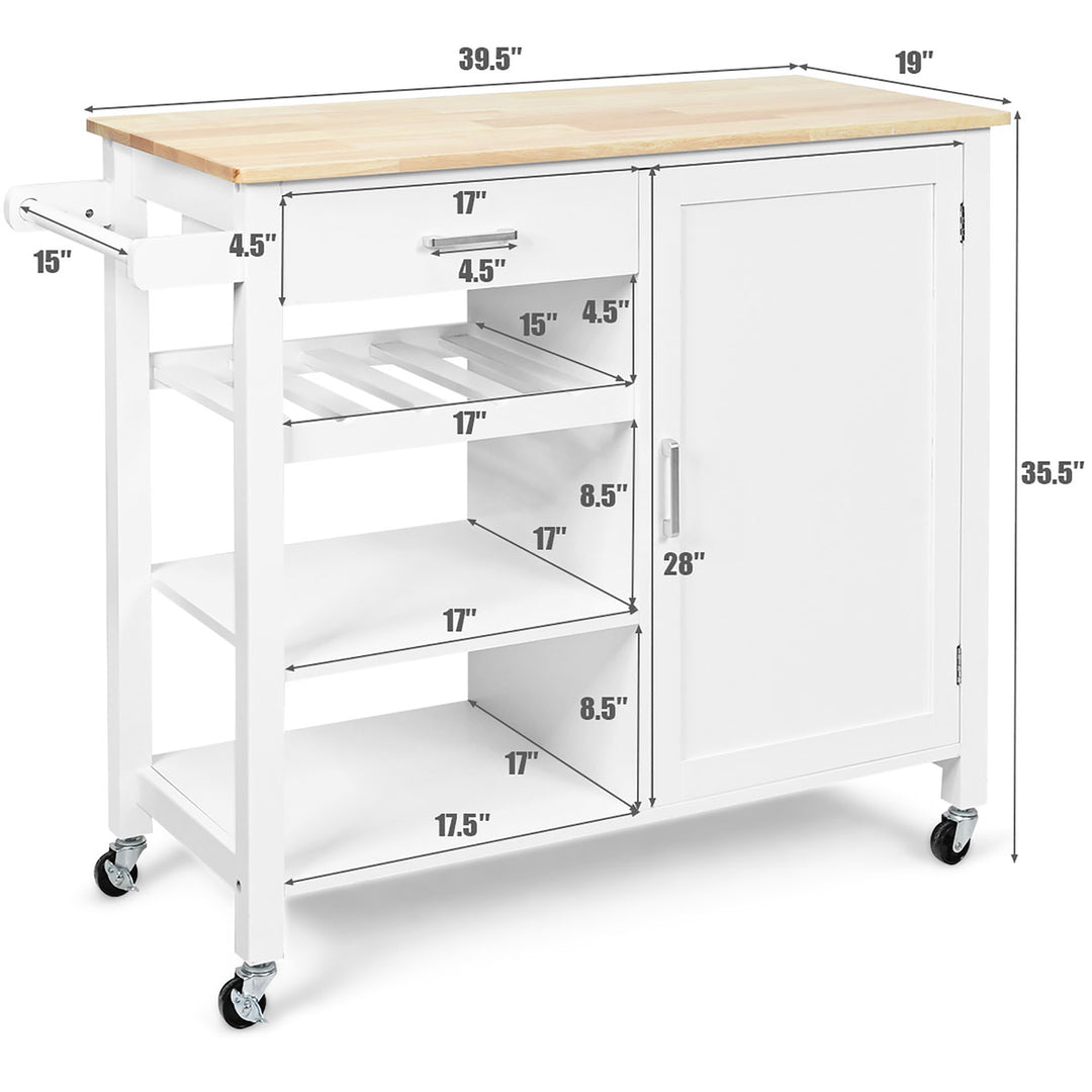 4-Tier Wood Kitchen Island Trolley Cart Storage Cabinet w/ Wine Rack White Image 2