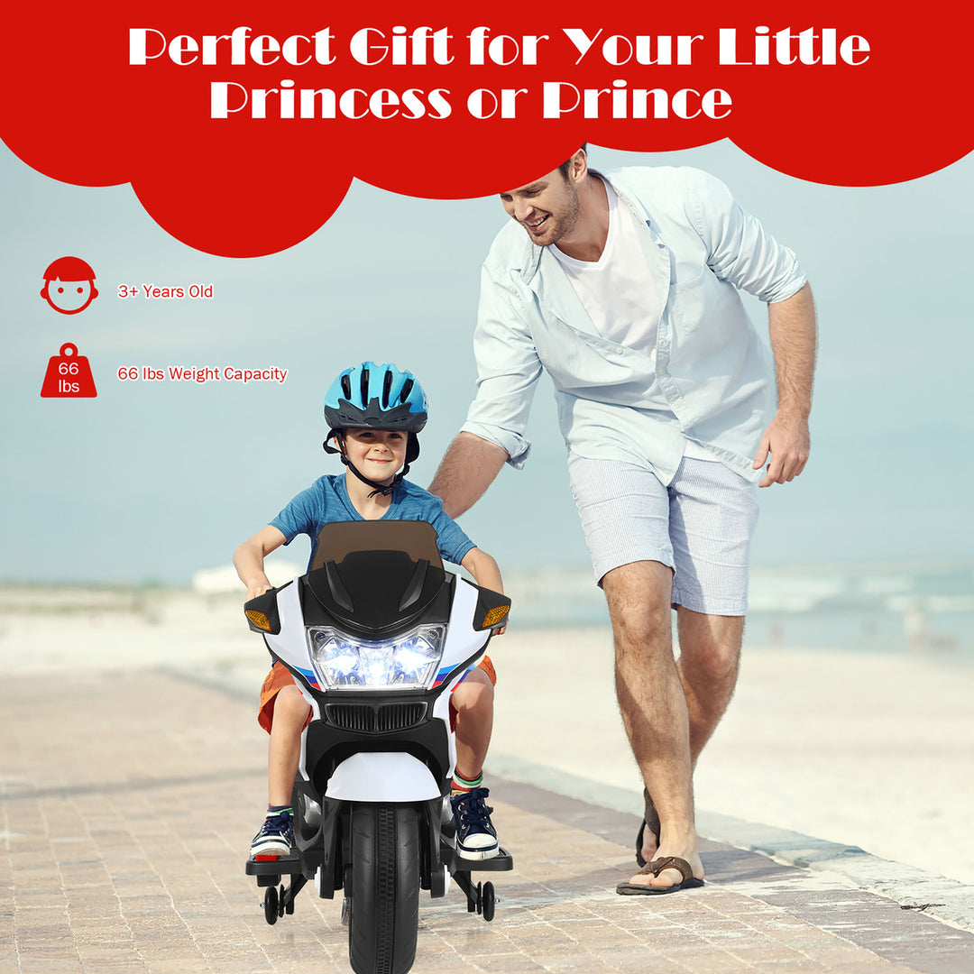 12V Kids Ride On Motorcycle Electric Motor Bike w/ Training Wheels and Light White Image 4