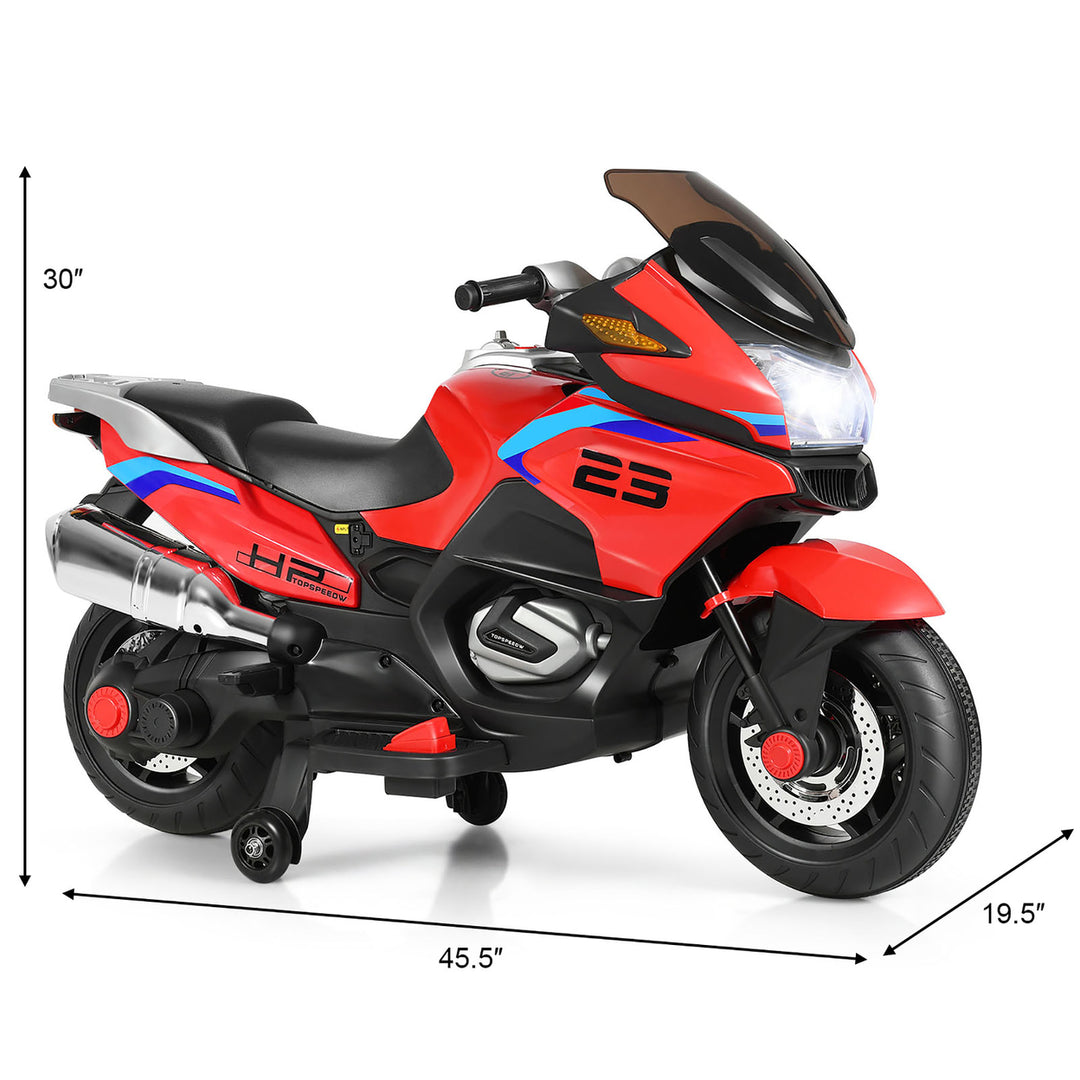 12V Kids Ride On Motorcycle Electric Motor Bike w/ Training Wheels and Light Red Image 3