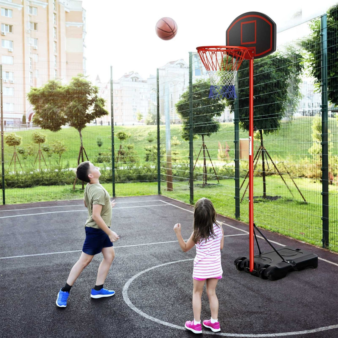 Height-Adjustable Basket Hoop Portable Backboard System Stand with 2 Wheels Fillable Base Weather-Resistant Nylon Net Image 2