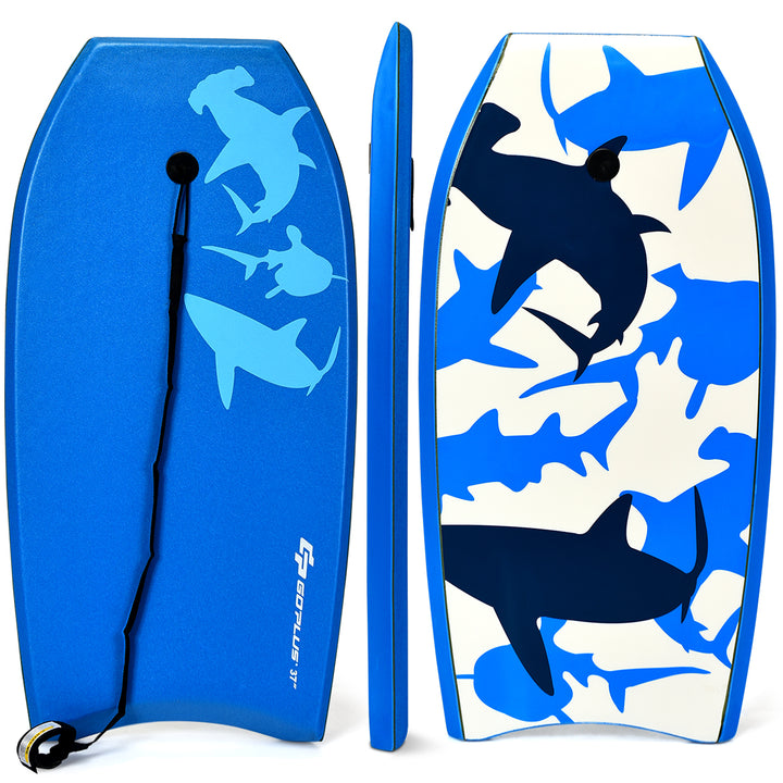 Goplus 41/37/33 Lightweight Super Bodyboard Surfing W/Leash EPS Core Boarding Blue Shark Image 11