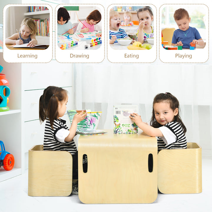 3 Piece Kids Wooden Table and Chair Set Children Multipurpose Homeschool Furniture Image 3