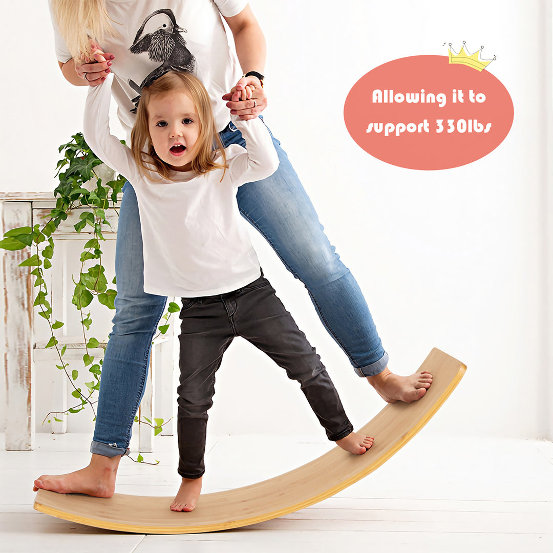 Babyjoy Wooden Wobble Balance Board 35.5" Rocker Yoga Curvy Board Toy Kids Adult Image 2