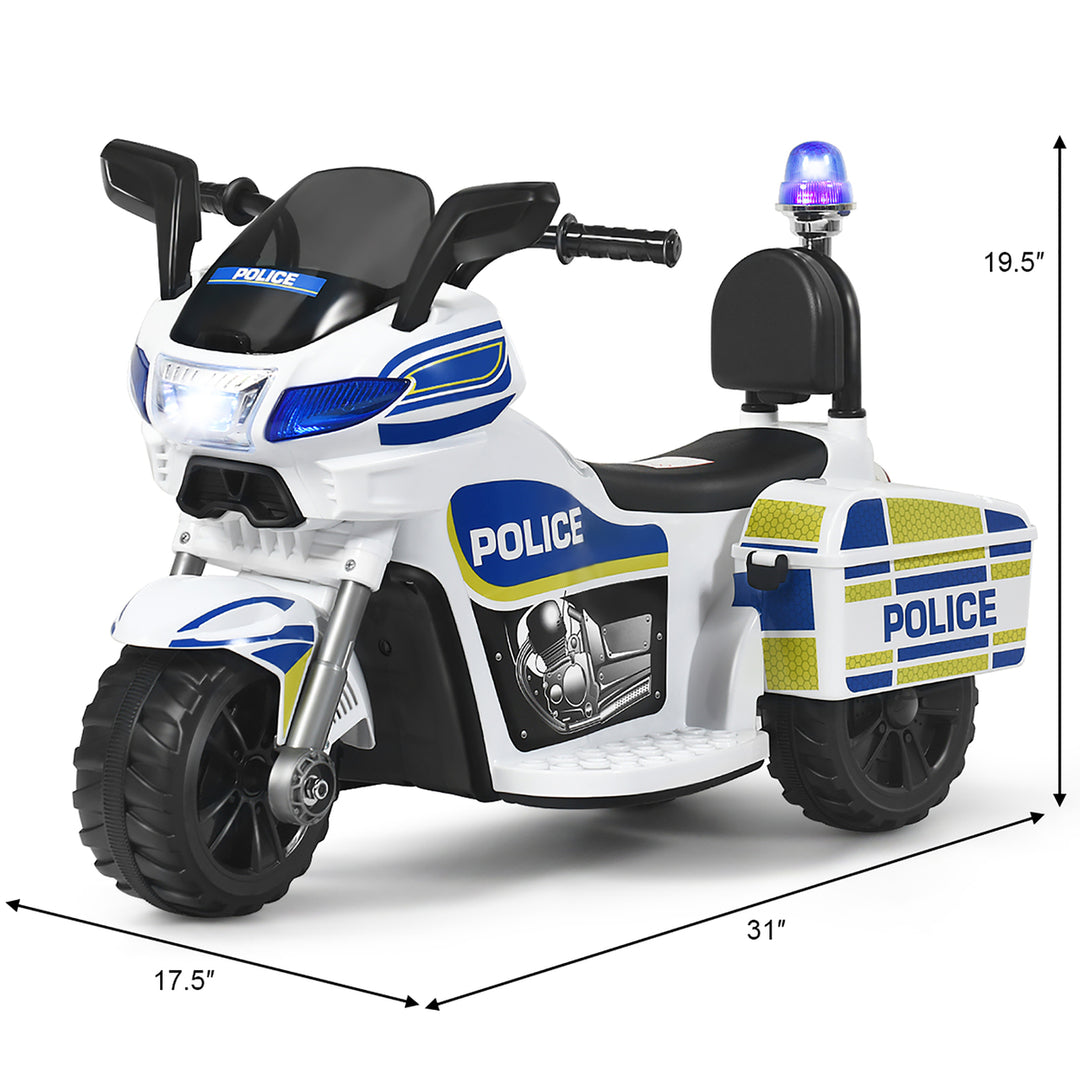 6V Kids Ride On Police Motorcycle Trike 3-Wheel w/ Headlight and Flashing SirenWhite Image 3