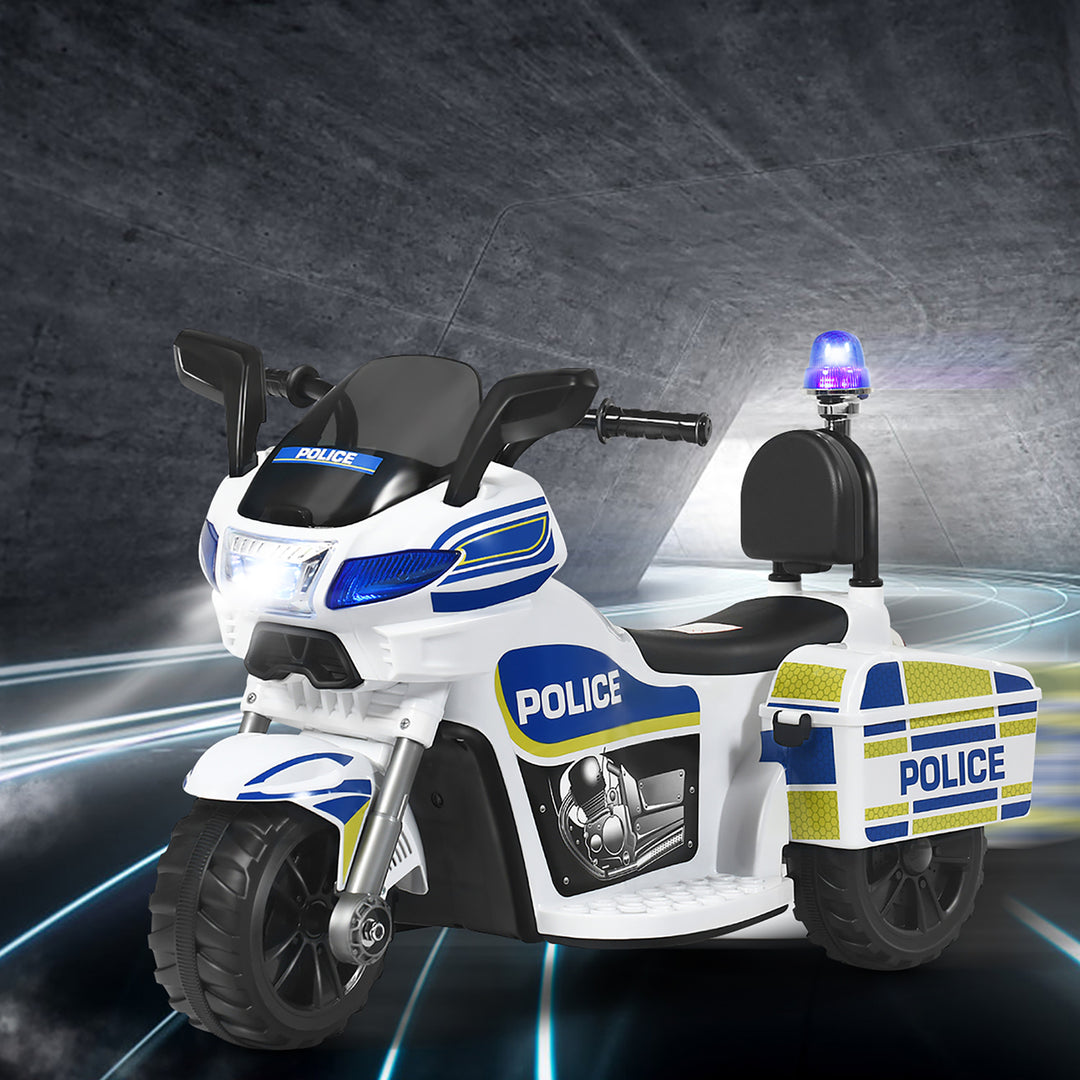 6V Kids Ride On Police Motorcycle Trike 3-Wheel w/ Headlight and Flashing SirenWhite Image 2