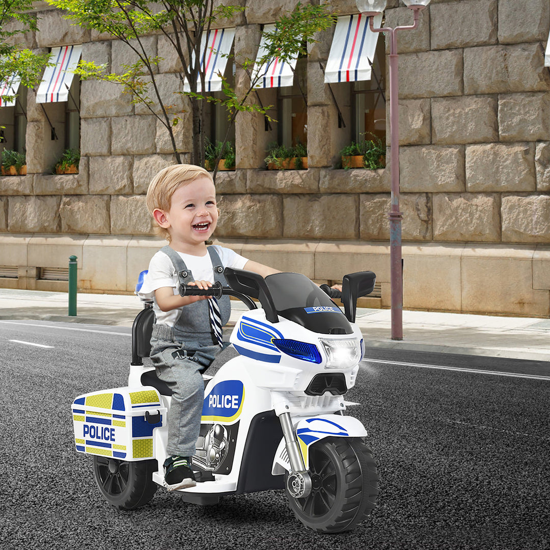 6V Kids Ride On Police Motorcycle Trike 3-Wheel w/ Headlight and Flashing SirenWhite Image 4