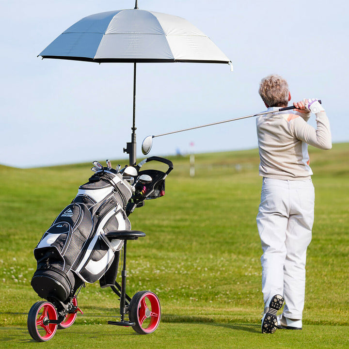 Foldable 3 Wheel Push Pull Golf Club Cart Trolley w/Seat Scoreboard Bag Red/Blue Image 2