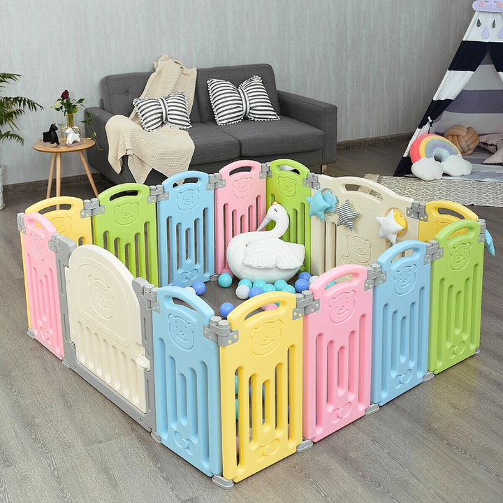 Costway 14 Panel Foldable Baby Playpen Kids Activity Center Safety Play Yard w/Lock Door Image 2