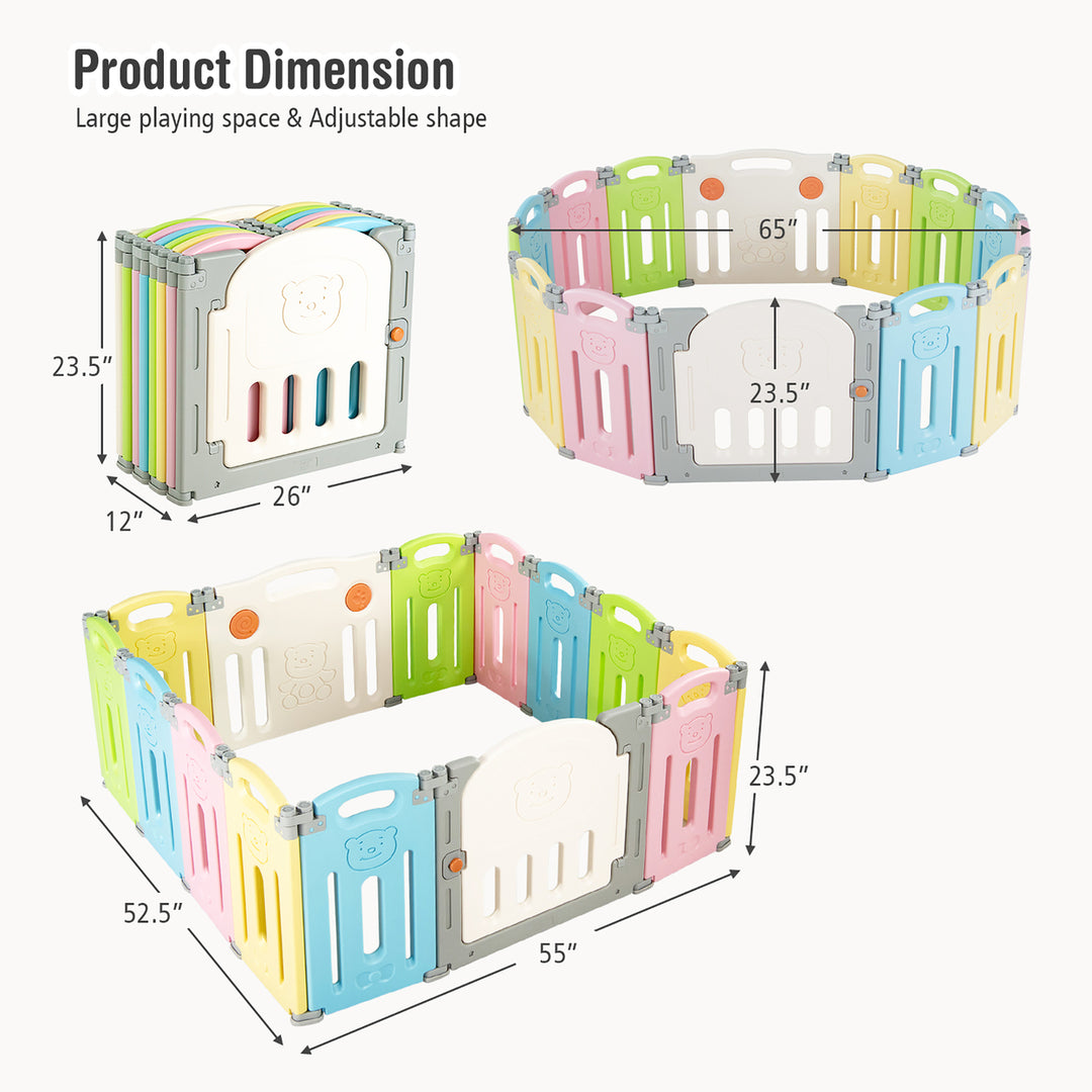 Costway 14 Panel Foldable Baby Playpen Kids Activity Center Safety Play Yard w/Lock Door Image 4