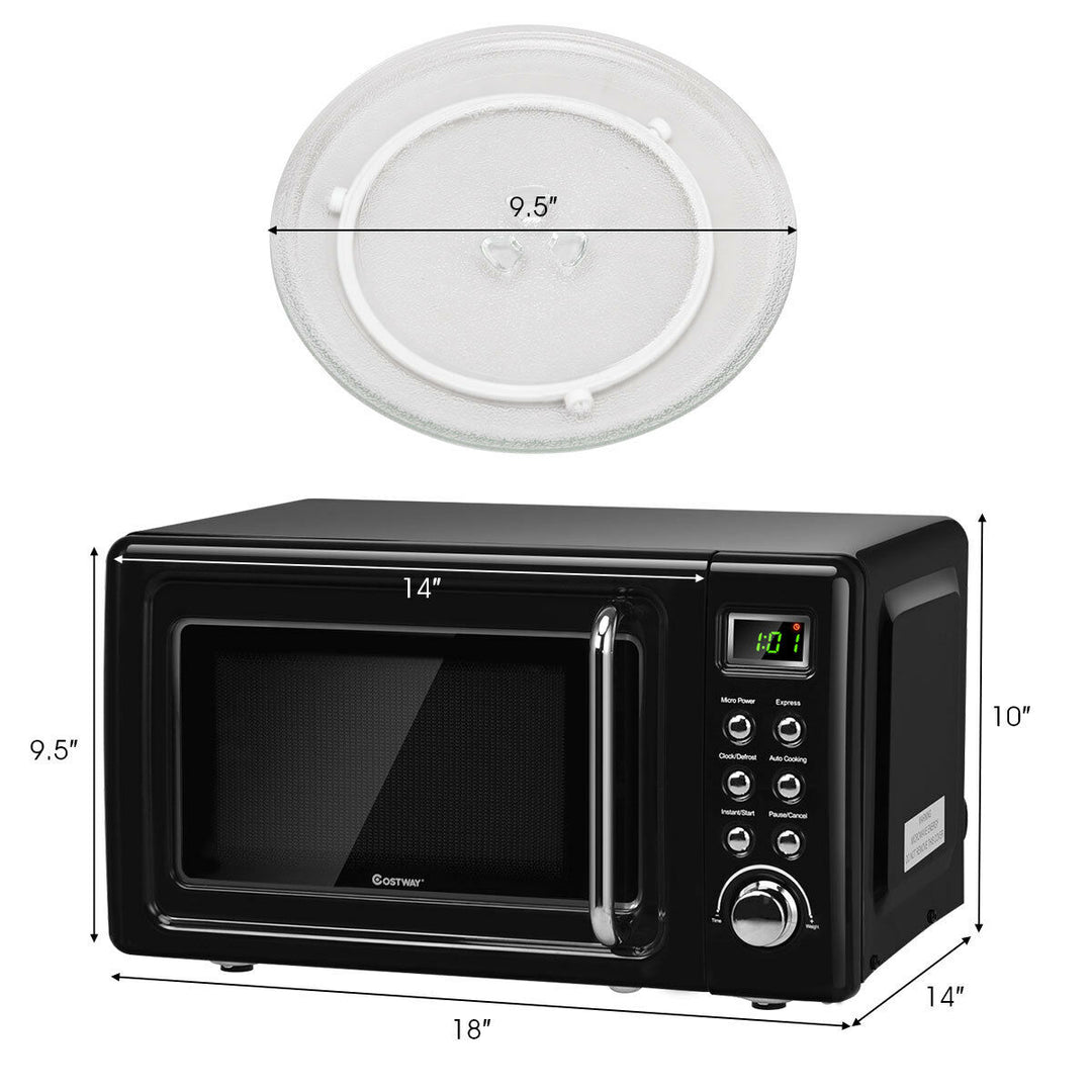 Costway 0.7Cu.ft Retro Countertop Microwave Oven 700W LED Display Glass Turntable BlackWhite Image 3