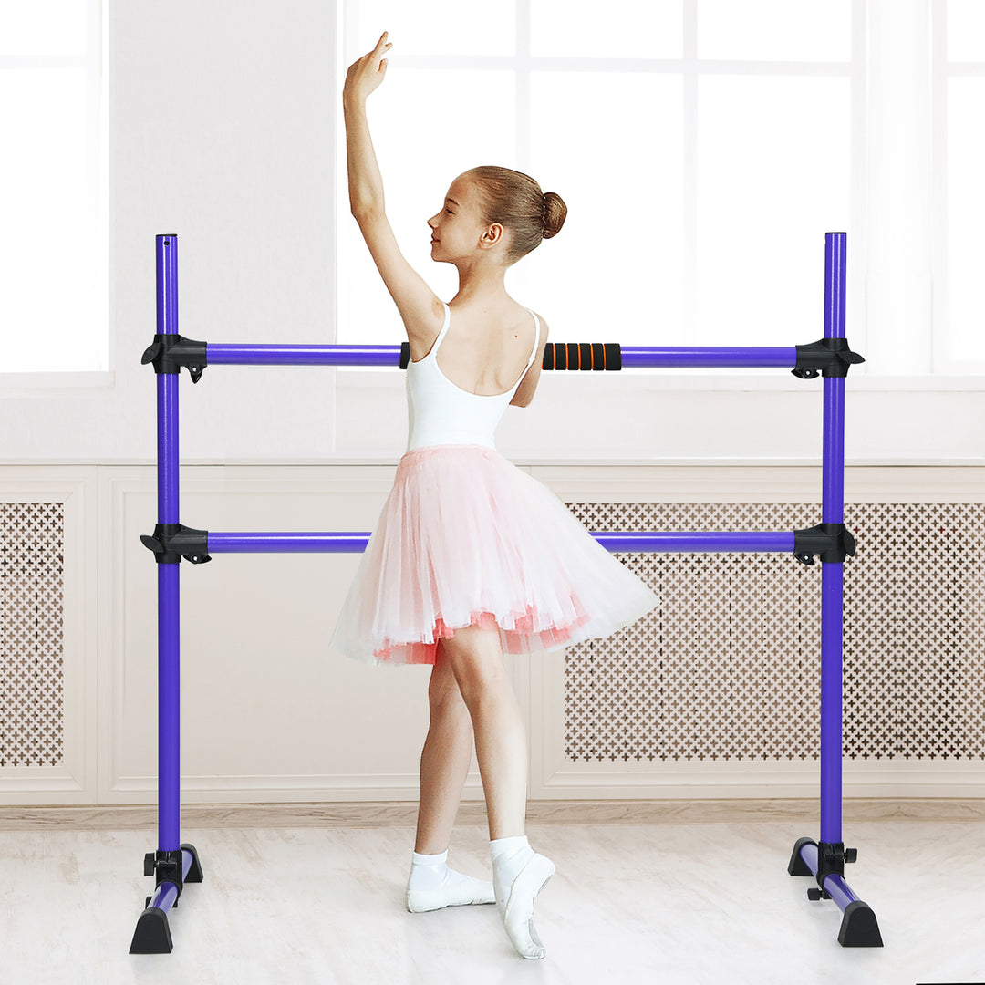 Goplus Portable Ballet Barre 4ft Freestanding Adjustable Double Dance Bar SilverPinkPurple Image 2