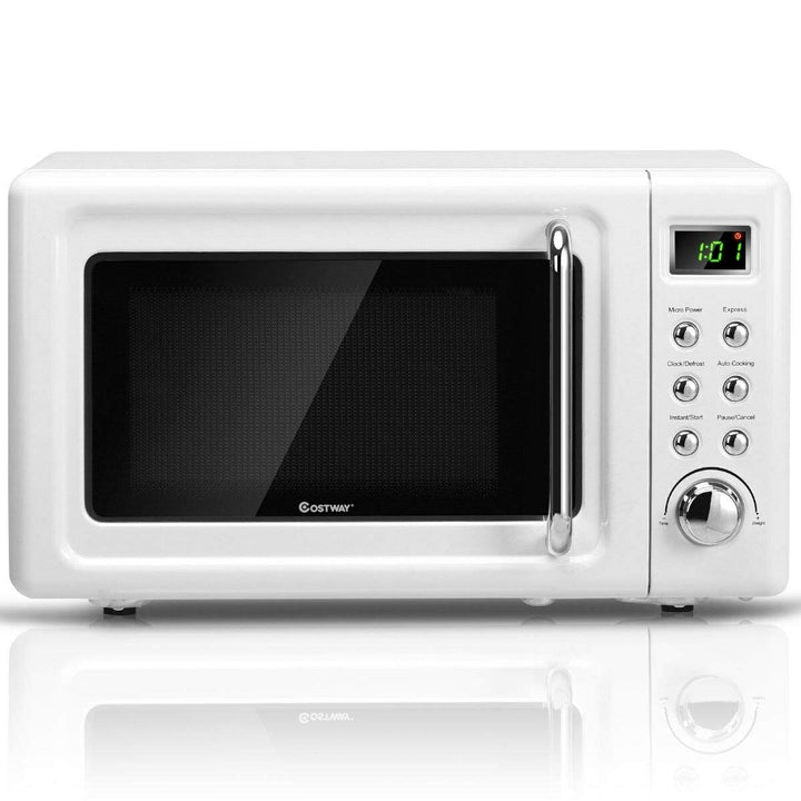 Costway 0.7Cu.ft Retro Countertop Microwave Oven 700W LED Display Glass Turntable BlackWhite Image 1