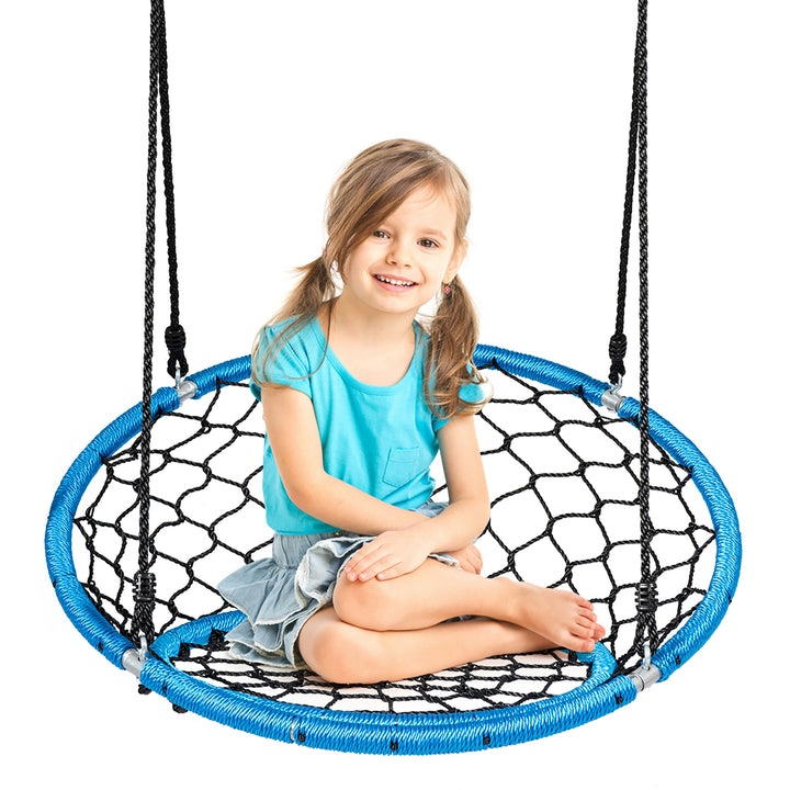 Costway Spider Web Chair Swing w/ Adjustable Hanging Ropes Kids Play Equipment BlueOrange Image 4