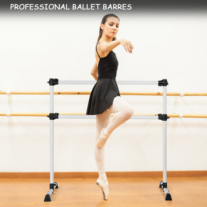 Goplus Portable Ballet Barre 4ft Freestanding Adjustable Double Dance Bar SilverPinkPurple Image 3