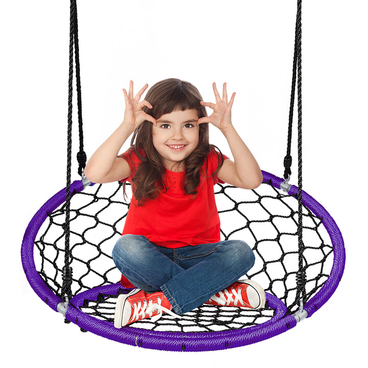 Costway Spider Web Chair Swing w/ Adjustable Hanging Ropes Kids Play Equipment BlueOrange Image 6