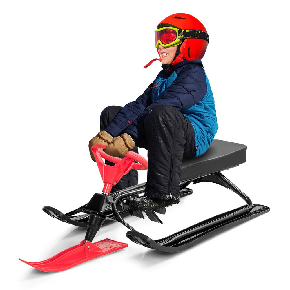 Costway Metal Snow Racer Sled w/ Steering Wheel and Brakes Kids Snow Sand Grass Sliding Image 2