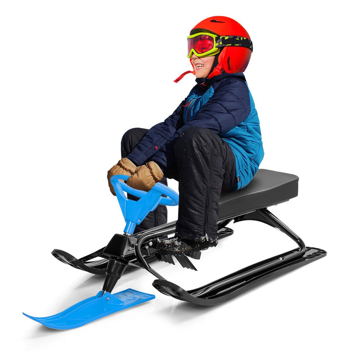 Costway Metal Snow Racer Sled w/ Steering Wheel and Brakes Kids Snow Sand Grass Sliding Image 3