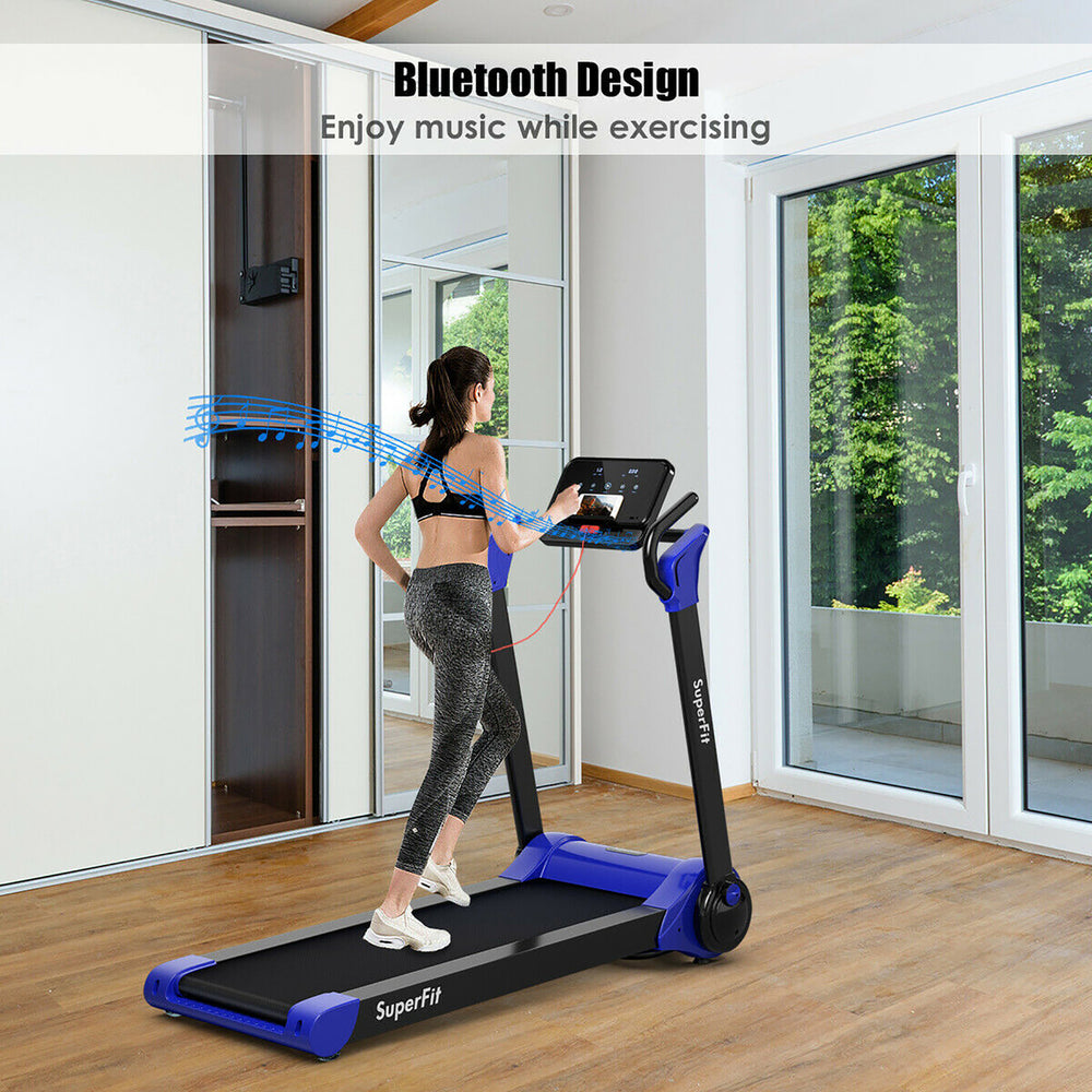 SuperFit 2.25HP Folding Electric Motorized Treadmill w/ Speaker White\Black\Blue Image 2