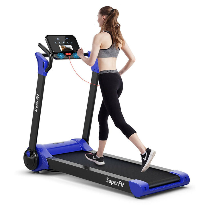 SuperFit 2.25HP Folding Electric Motorized Treadmill w/ Speaker White\Black\Blue Image 4