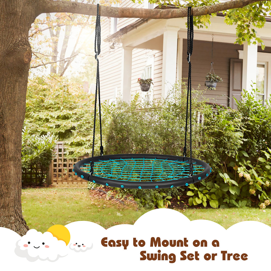 Costway 40 Spider Web Tree Swing Set w/ Adjustable Hanging Ropes Kids Play Set BlueGreenOrange Image 3