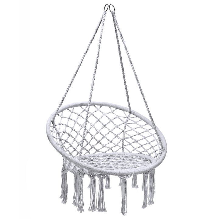 Costway Hanging Hammock Chair Macrame Swing Handwoven Cotton Backrest Garden Grey\ Black Image 1