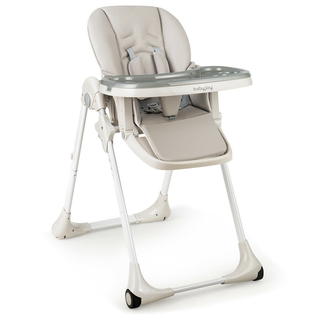 Baby Foldable Convertible High Chair w/Wheels Adjustable Height Recline Image 4